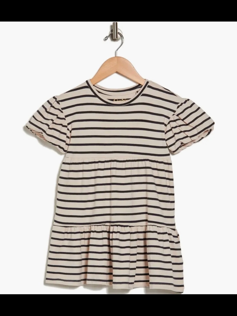 Jessica Simpson Girls Striped Tiered Tee Dress - Black & Cream